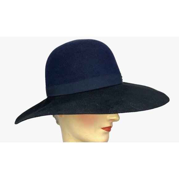 22 M Auth Chanel Wide Brim Felt Hat Black Navy CC Logo - Picture 6 of 12